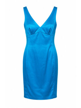 Rene Ruiz Y2K Turquoise Blue Satin Slip Dress 6 V Neck 90s Minimalist Cocktail
